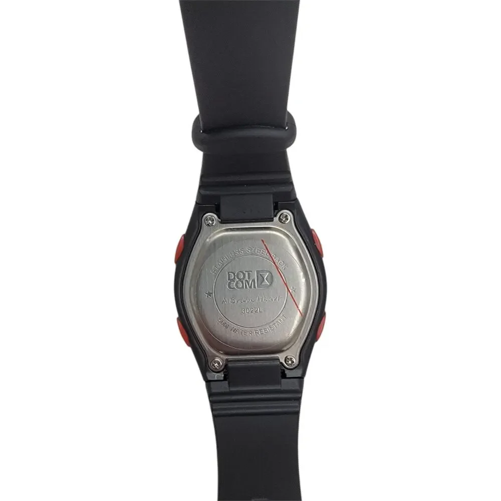 Y2K DOTCOM Digital LCD Watch Black Silver Cyber Retro Thumbs Up Brave Heart
